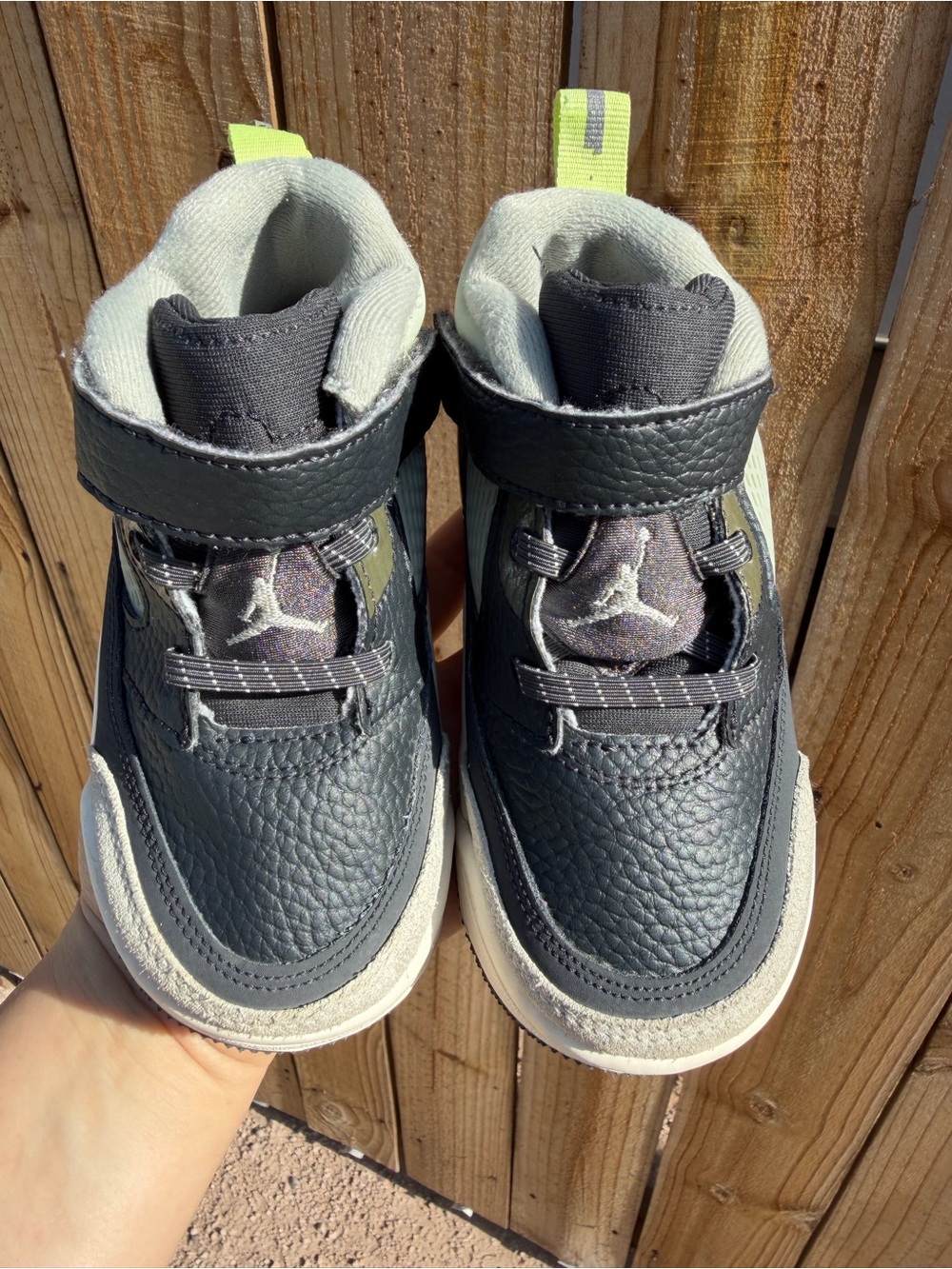 Jordan Kids Sneakers Black Gray White with Neon Yellow Accents